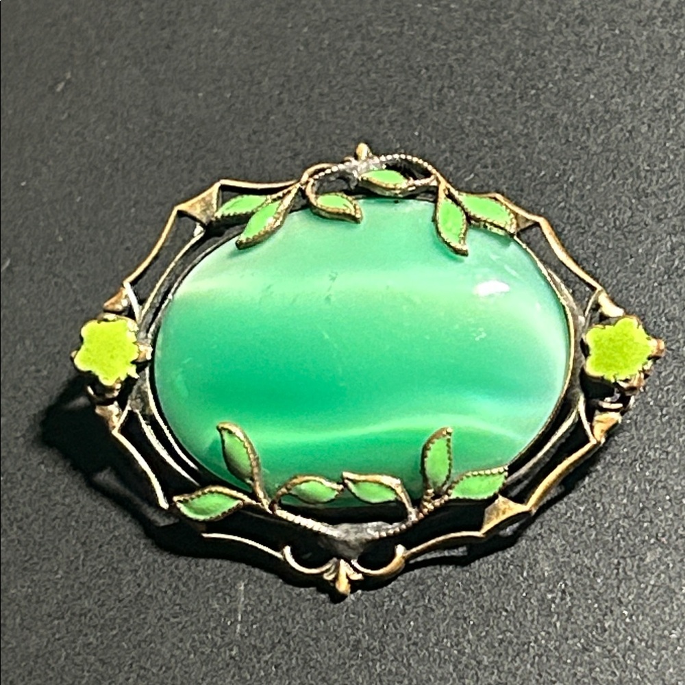 Art Nouveau Glass Enamel Organic Motif Brooch